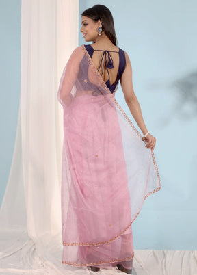 Purple Organza Saree With Blouse Piece - Indian Silk House Agencies