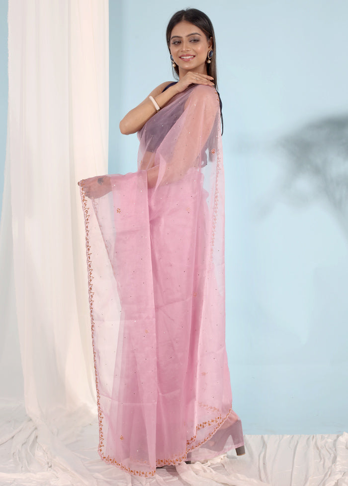 Purple Organza Saree With Blouse Piece - Indian Silk House Agencies