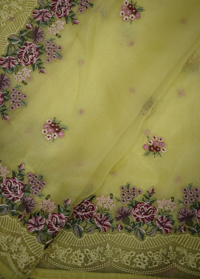 Green Organza Saree With Blouse Piece - Indian Silk House Agencies