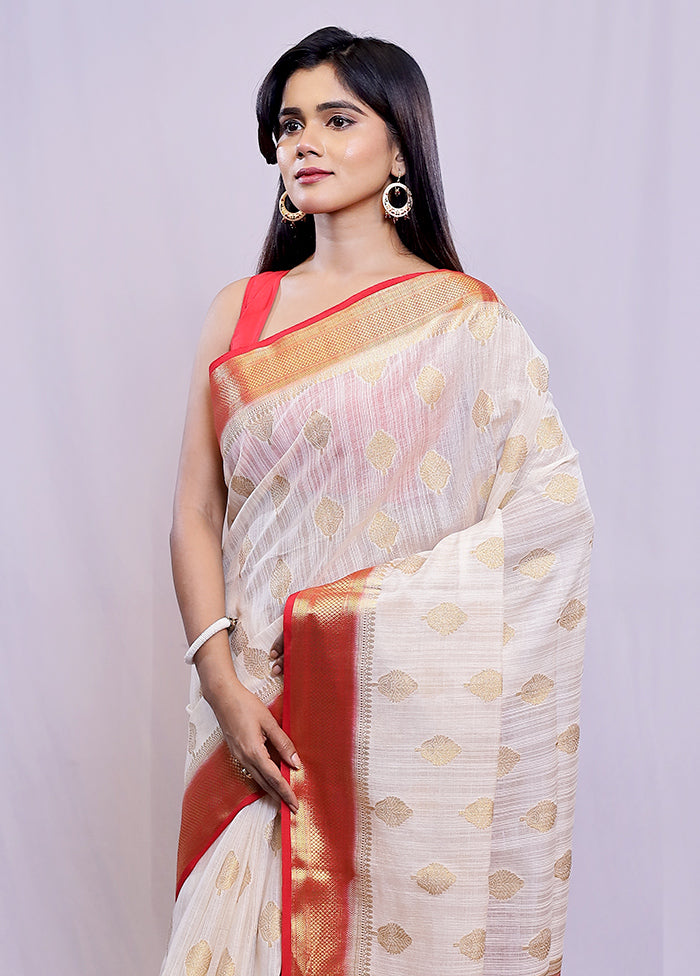 White Dupion Silk Saree With Blouse Piece - Indian Silk House Agencies