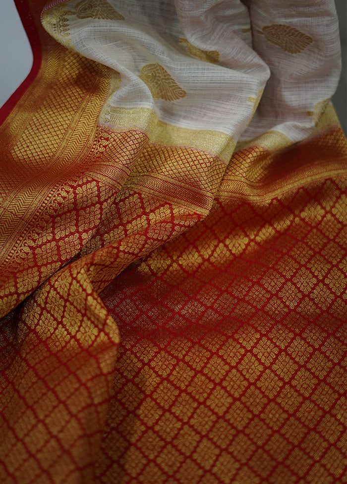 White Dupion Silk Saree With Blouse Piece - Indian Silk House Agencies