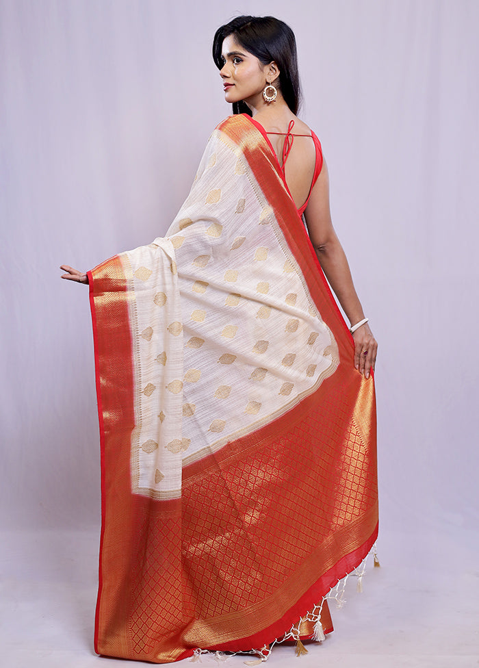 White Dupion Silk Saree With Blouse Piece - Indian Silk House Agencies