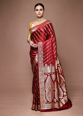 Red Banarasi Silk Saree With Blouse Piece