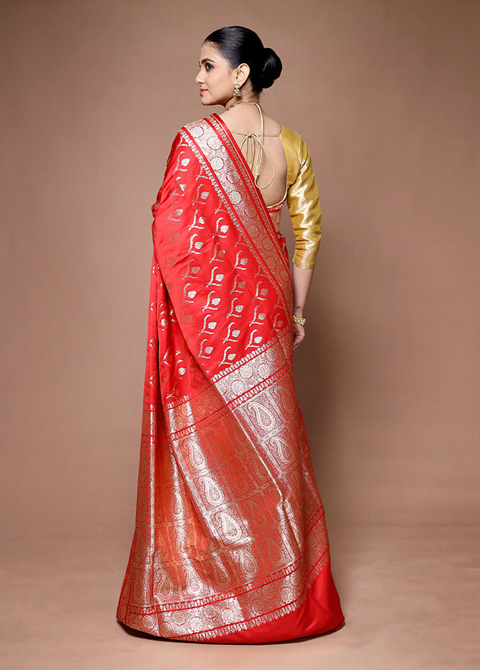 Red Banarasi Silk Saree With Blouse Piece