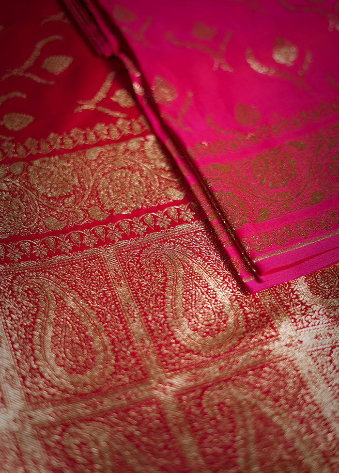 Pink Banarasi Silk Saree With Blouse Piece - Indian Silk House Agencies