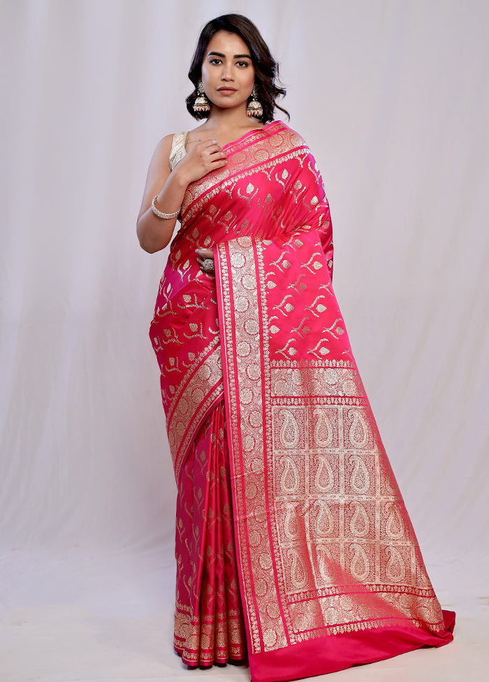 Pink Banarasi Silk Saree With Blouse Piece - Indian Silk House Agencies