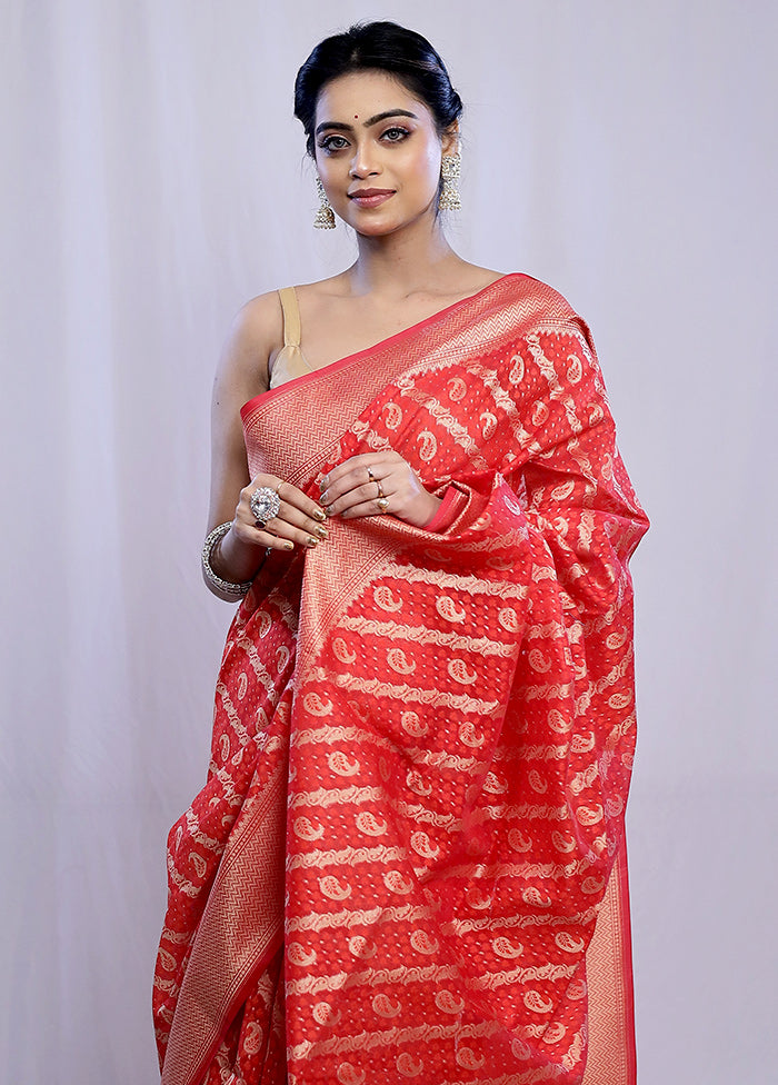 Red Kora Silk Saree With Blouse Piece - Indian Silk House Agencies