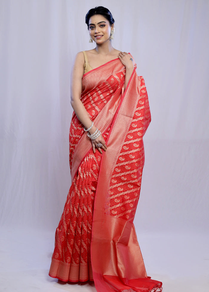 Red Kora Silk Saree With Blouse Piece - Indian Silk House Agencies