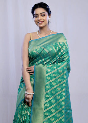 Green Kora Silk Saree With Blouse Piece - Indian Silk House Agencies