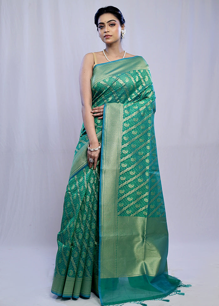 Green Kora Silk Saree With Blouse Piece - Indian Silk House Agencies