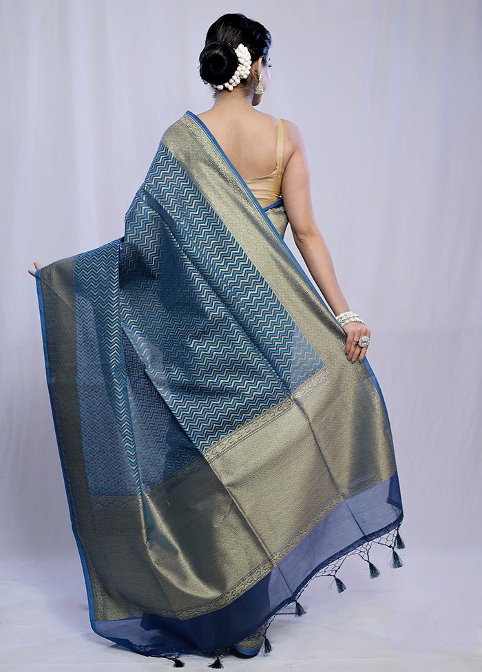 Blue Kora Silk Saree With Blouse Piece - Indian Silk House Agencies