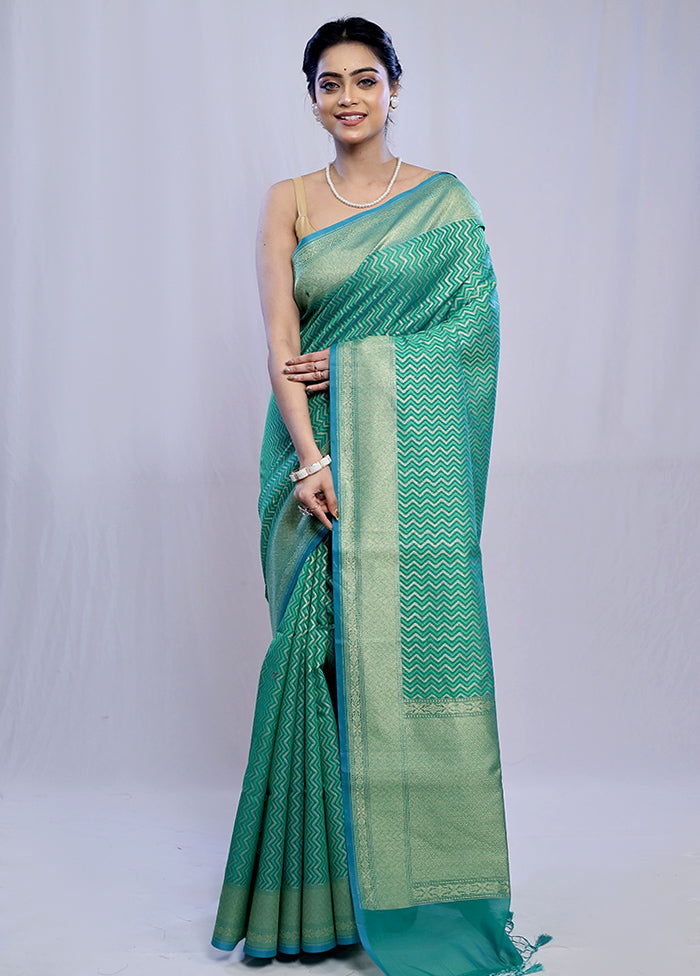 Green Kora Silk Saree With Blouse Piece - Indian Silk House Agencies