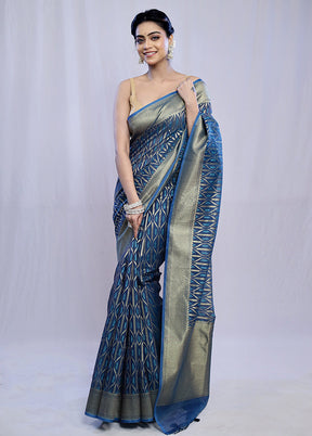 Blue Kora Silk Saree With Blouse Piece - Indian Silk House Agencies