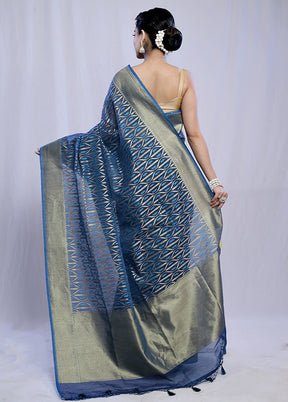 Blue Kora Silk Saree With Blouse Piece - Indian Silk House Agencies