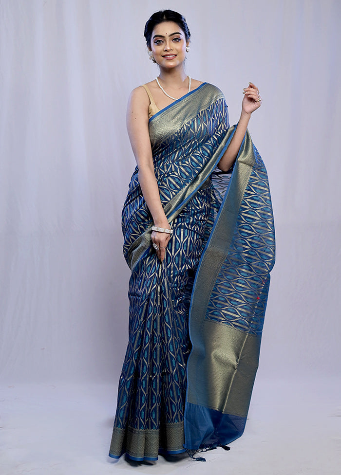 Blue Kora Silk Saree With Blouse Piece - Indian Silk House Agencies