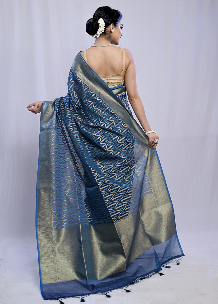 Blue Kora Silk Saree With Blouse Piece - Indian Silk House Agencies