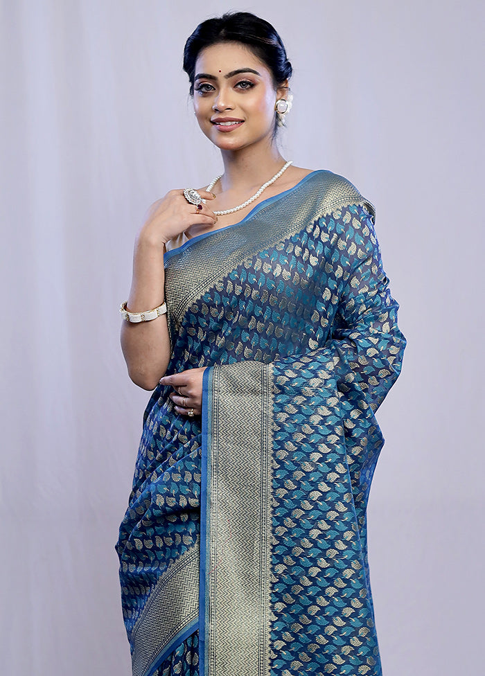 Blue Kora Silk Saree With Blouse Piece - Indian Silk House Agencies