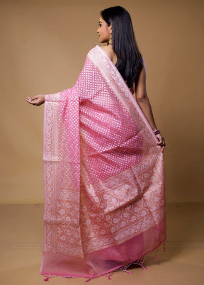 Pink Kora Silk Saree With Blouse Piece