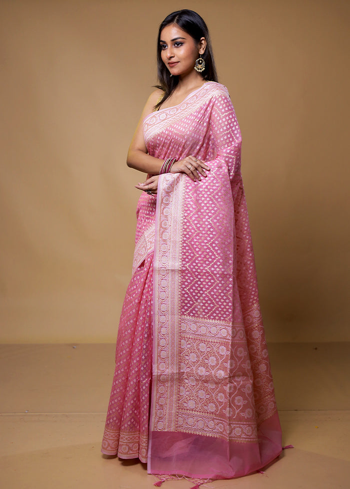 Pink Kora Silk Saree With Blouse Piece