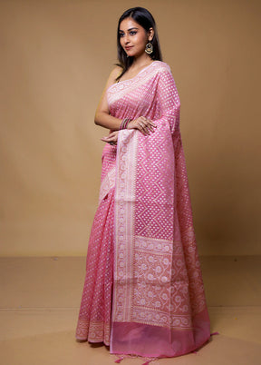 Pink Kora Silk Saree With Blouse Piece