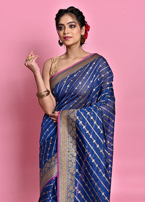 Blue Kora Silk Saree With Blouse Piece - Indian Silk House Agencies