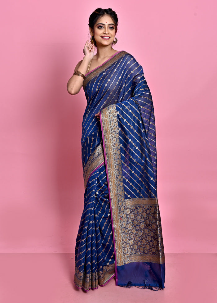 Blue Kora Silk Saree With Blouse Piece - Indian Silk House Agencies