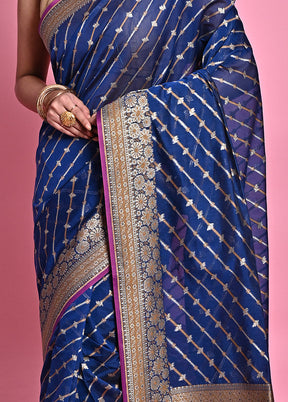 Blue Kora Silk Saree With Blouse Piece - Indian Silk House Agencies