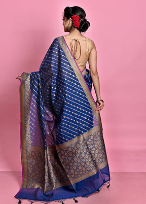 Blue Kora Silk Saree With Blouse Piece - Indian Silk House Agencies