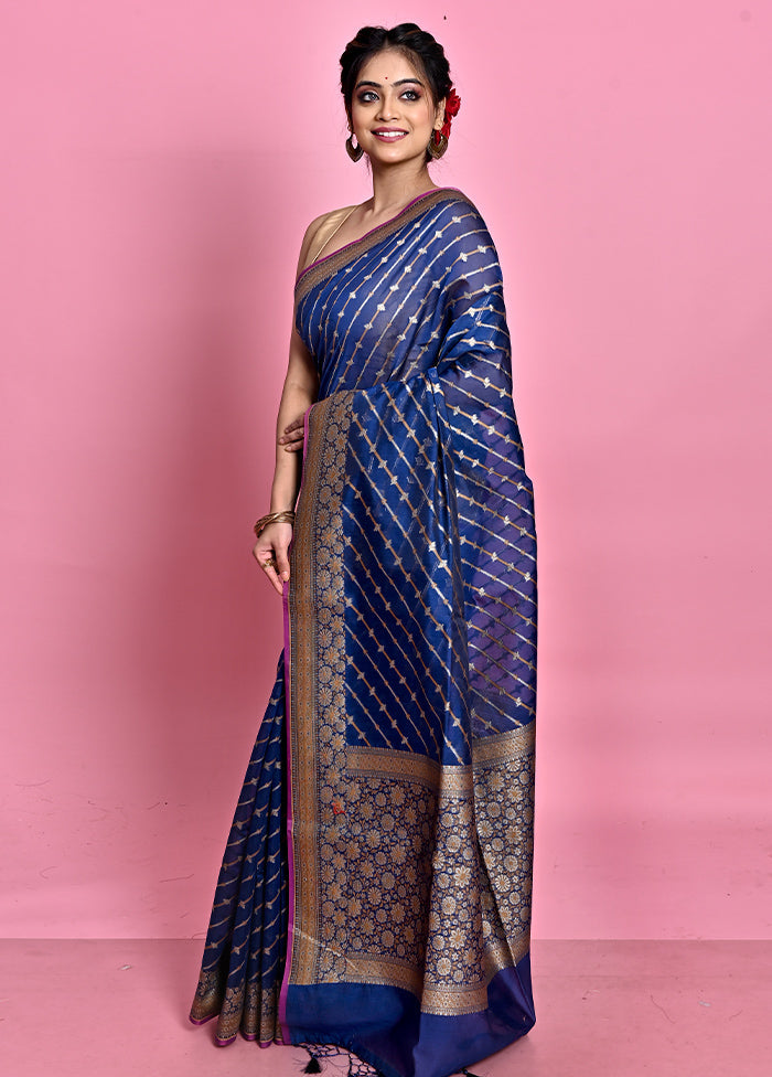 Blue Kora Silk Saree With Blouse Piece - Indian Silk House Agencies