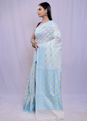 Cream Kora Silk Saree With Blouse Piece - Indian Silk House Agencies