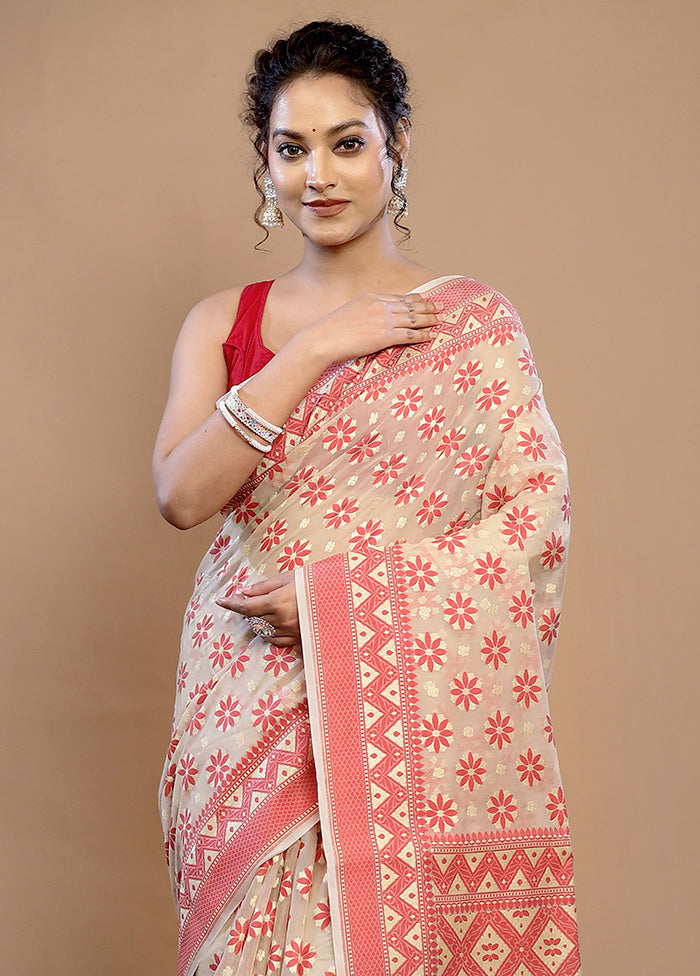 Cream Kora Silk Saree With Blouse Piece - Indian Silk House Agencies