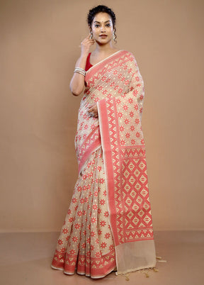 Cream Kora Silk Saree With Blouse Piece - Indian Silk House Agencies