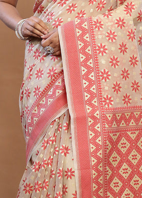 Cream Kora Silk Saree With Blouse Piece - Indian Silk House Agencies