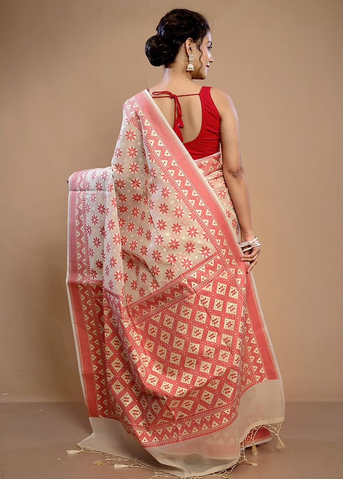 Cream Kora Silk Saree With Blouse Piece - Indian Silk House Agencies