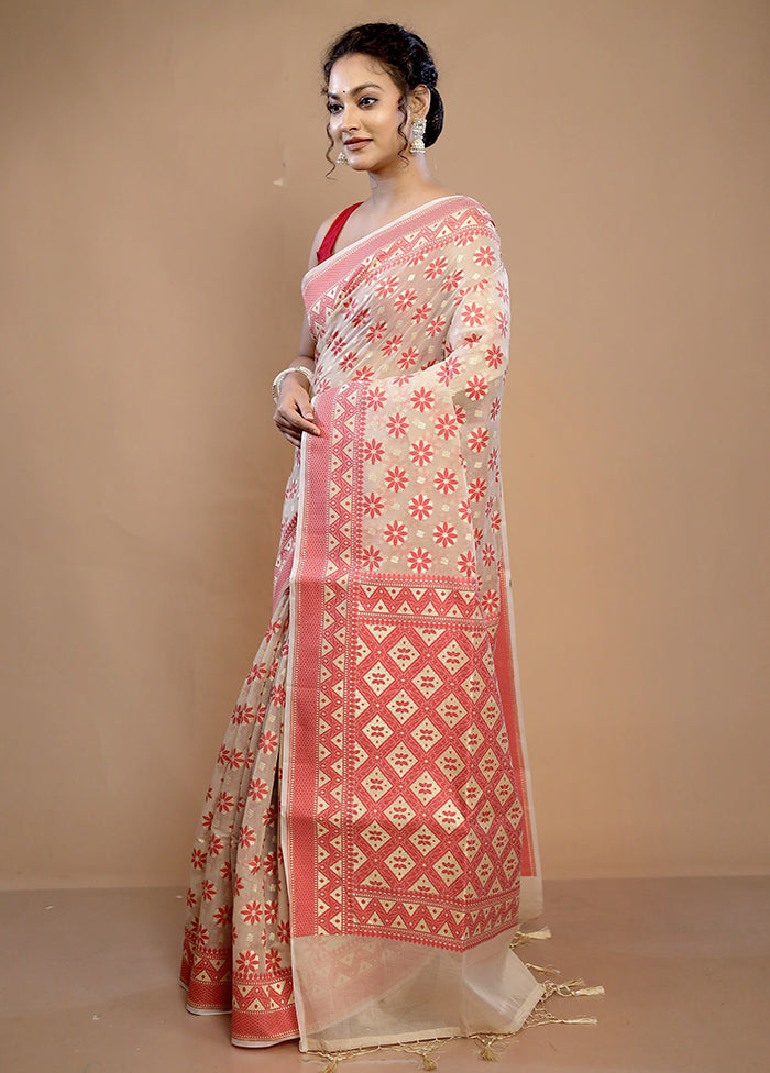 Cream Kora Silk Saree With Blouse Piece - Indian Silk House Agencies