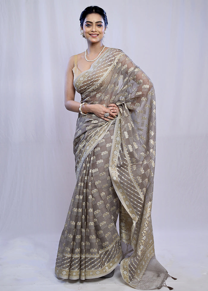 Grey Kora Silk Saree With Blouse Piece - Indian Silk House Agencies