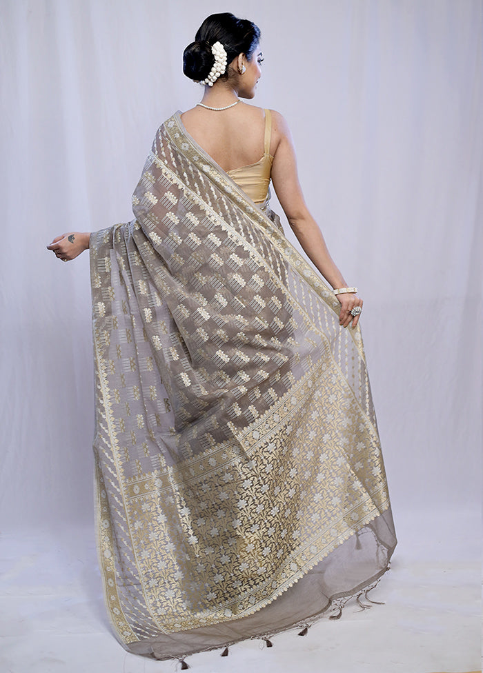 Grey Kora Silk Saree With Blouse Piece - Indian Silk House Agencies