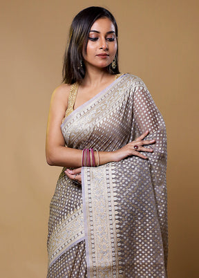 Grey Kora Silk Saree With Blouse Piece