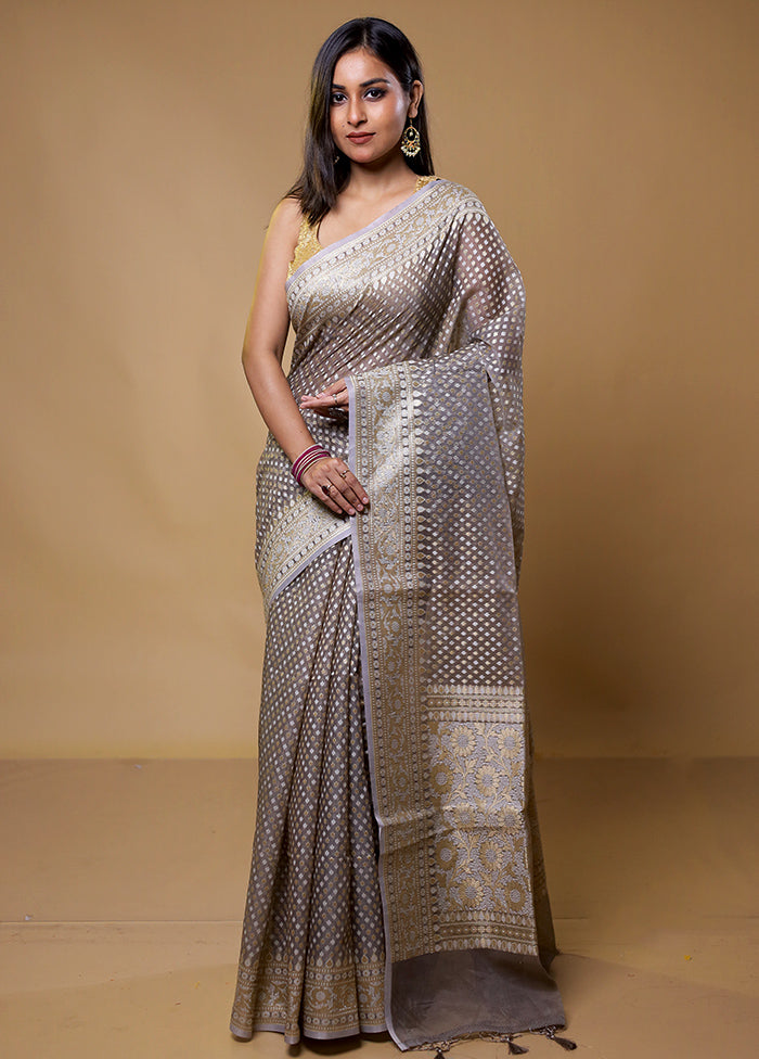 Grey Kora Silk Saree With Blouse Piece