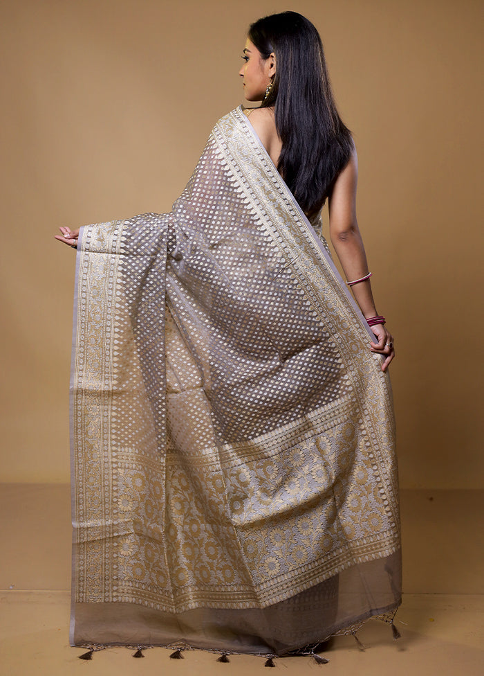 Grey Kora Silk Saree With Blouse Piece