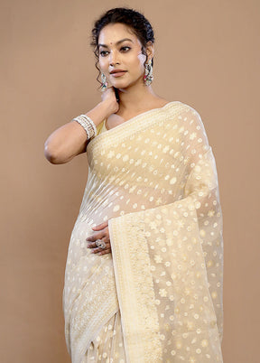 Cream Kora Silk Saree With Blouse Piece - Indian Silk House Agencies