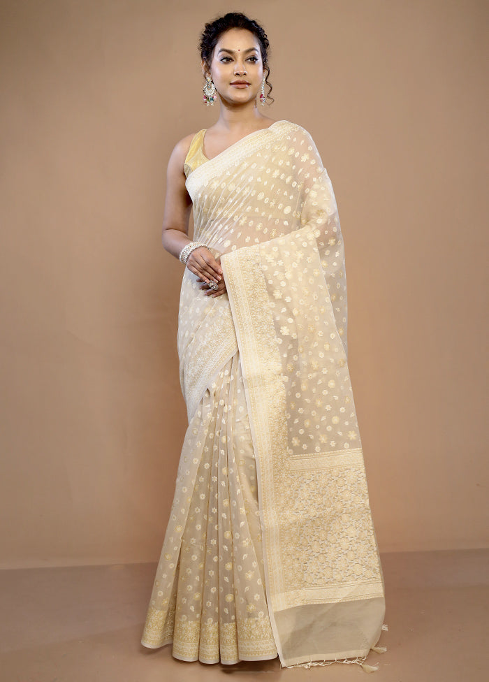 Cream Kora Silk Saree With Blouse Piece - Indian Silk House Agencies