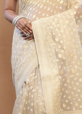 Cream Kora Silk Saree With Blouse Piece - Indian Silk House Agencies