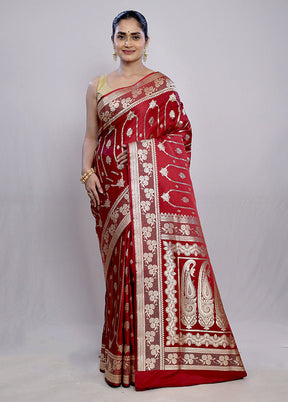 Maroon Banarasi Silk Saree With Blouse Piece - Indian Silk House Agencies