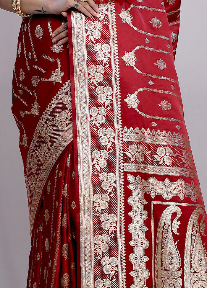 Maroon Banarasi Silk Saree With Blouse Piece - Indian Silk House Agencies