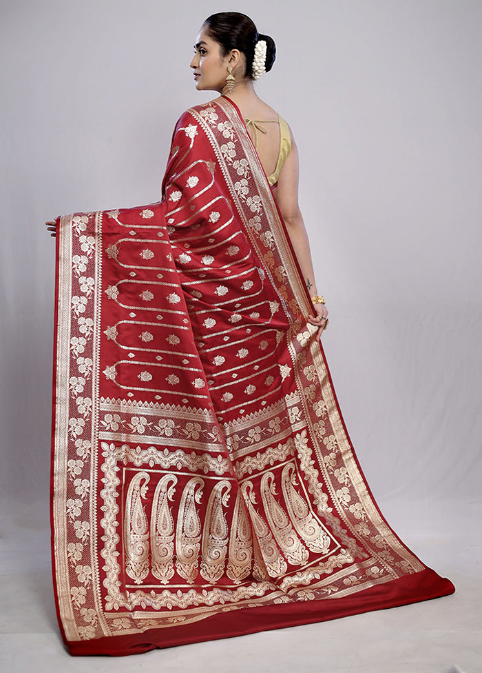 Maroon Banarasi Silk Saree With Blouse Piece - Indian Silk House Agencies