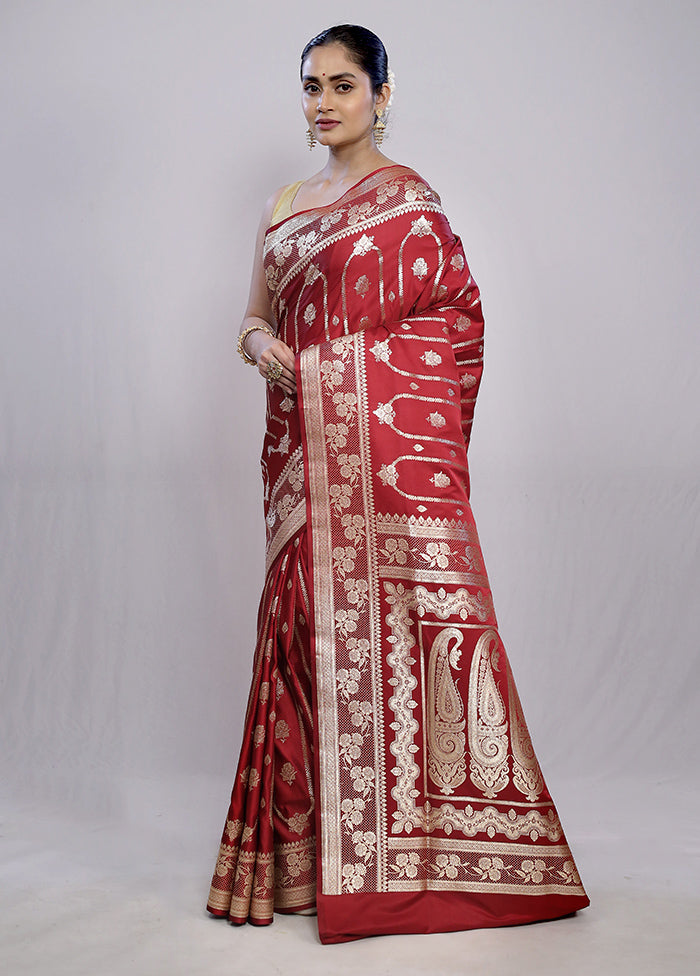 Maroon Banarasi Silk Saree With Blouse Piece - Indian Silk House Agencies