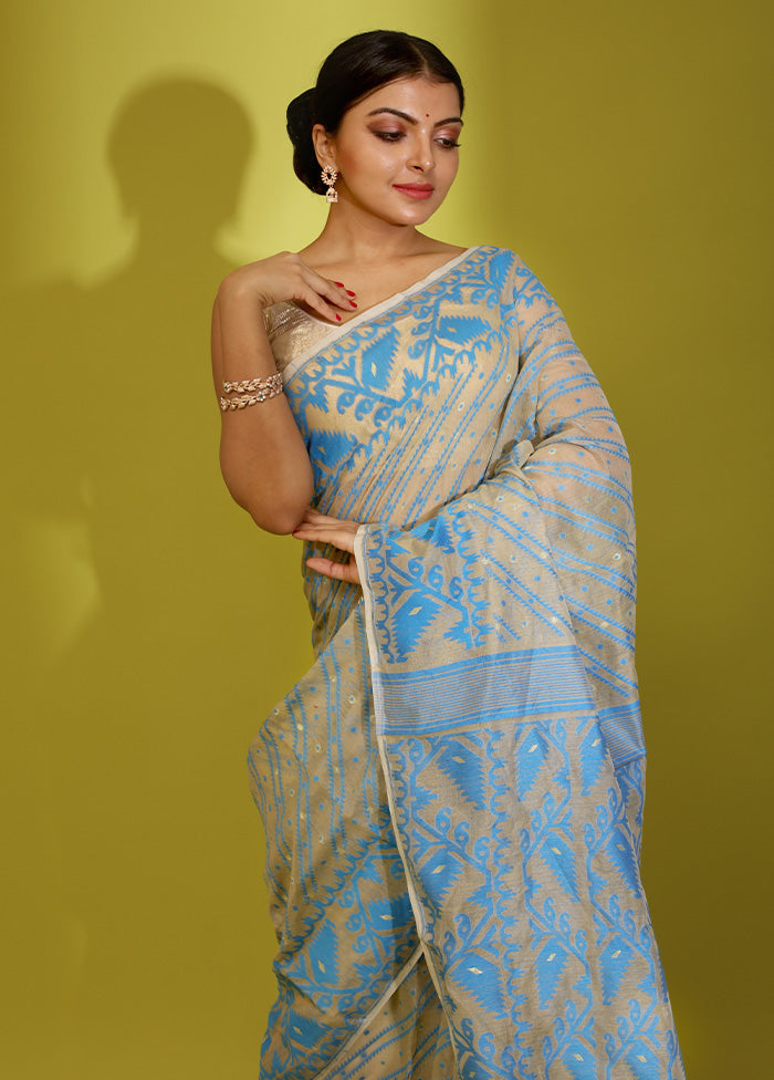 Cream Tant Cotton Saree Without Blouse Piece - Indian Silk House Agencies