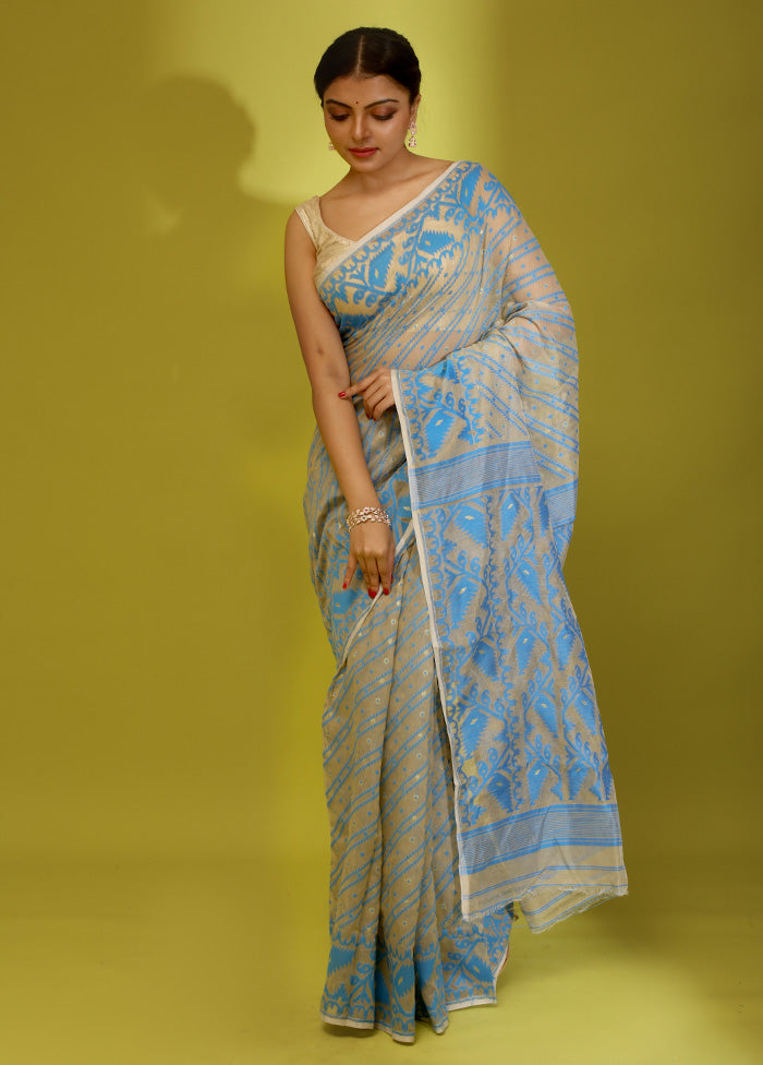 Cream Tant Cotton Saree Without Blouse Piece - Indian Silk House Agencies