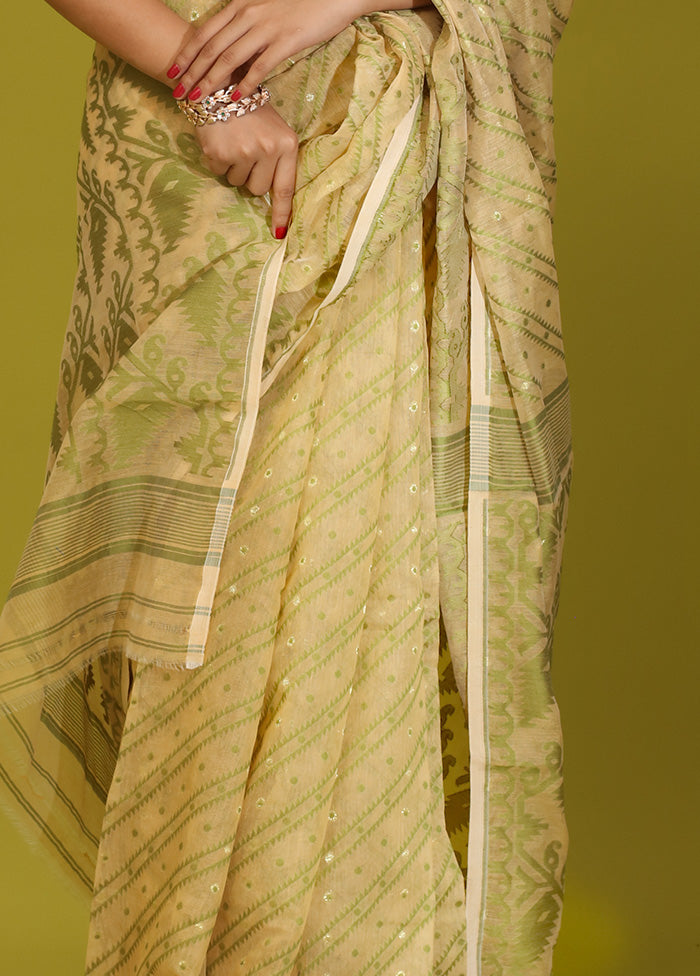 Cream Tant Cotton Saree Without Blouse Piece - Indian Silk House Agencies